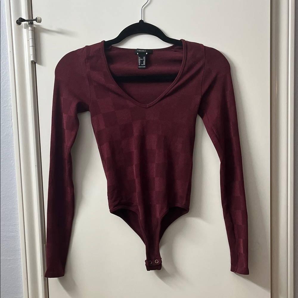 Forever 21 Maroon Checkered Bodysuit